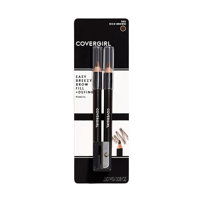 COVERGIRL - Easy Breezy Brow Fill + Define Brow Pencil,Sharpener Included,Long-Lasting,Deeply Pigmented,Blendable Formula,100% Cruelty-Free,(Pack of 2)
