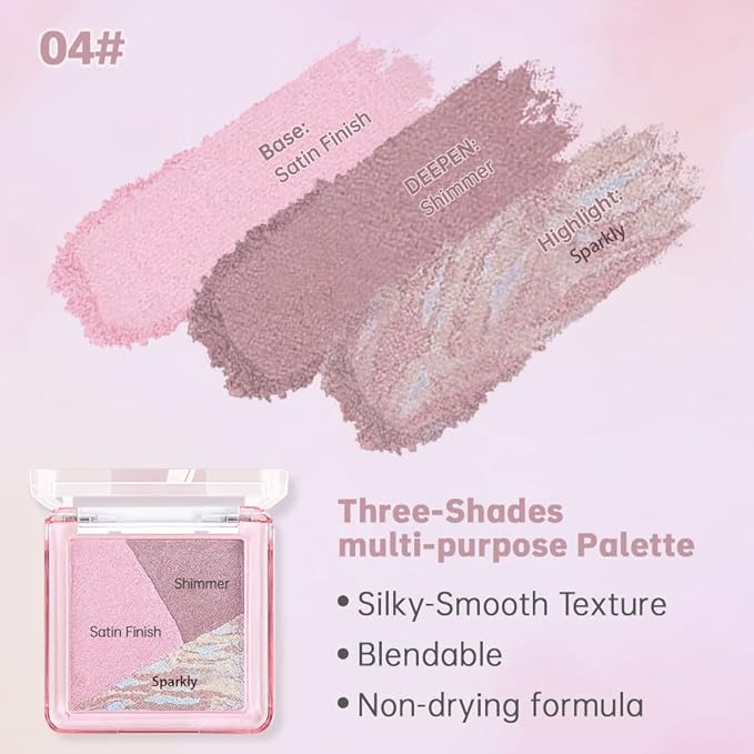 Mini Cool Rose Neutral Baked Eyeshadow Palette,3 Shade Soft Shimmer Eye Shadow, Elegant Natural Glam Makeup, Smooth Blendable & Buildable,No Fallout, Long-Lasting Daily Look, Paleta de Sombras de Ojos