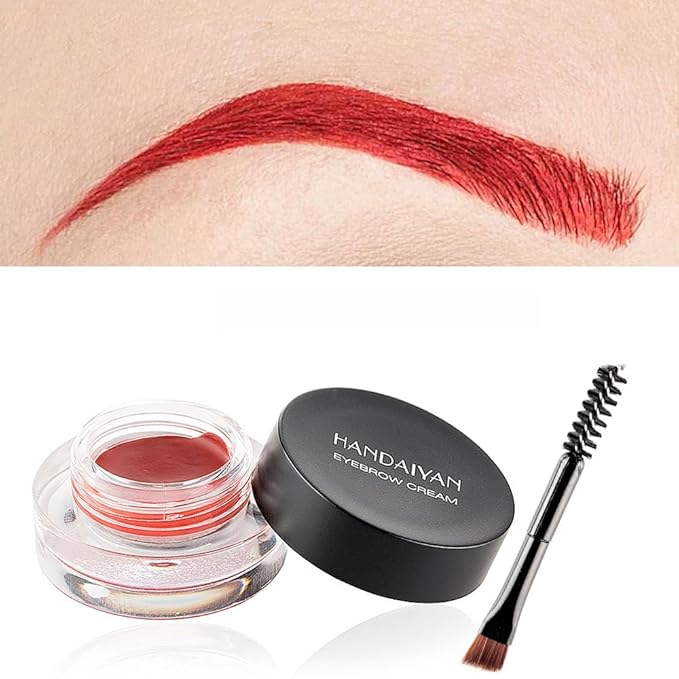 12 Colors Eyebrow Pomade Full-pigmented Long Lasting Waterproof Eyebrow Cream Gel Filling & Shaping Tinted Eyebrows Enhancers with Brush for Daily or Party (07 Bright Red)