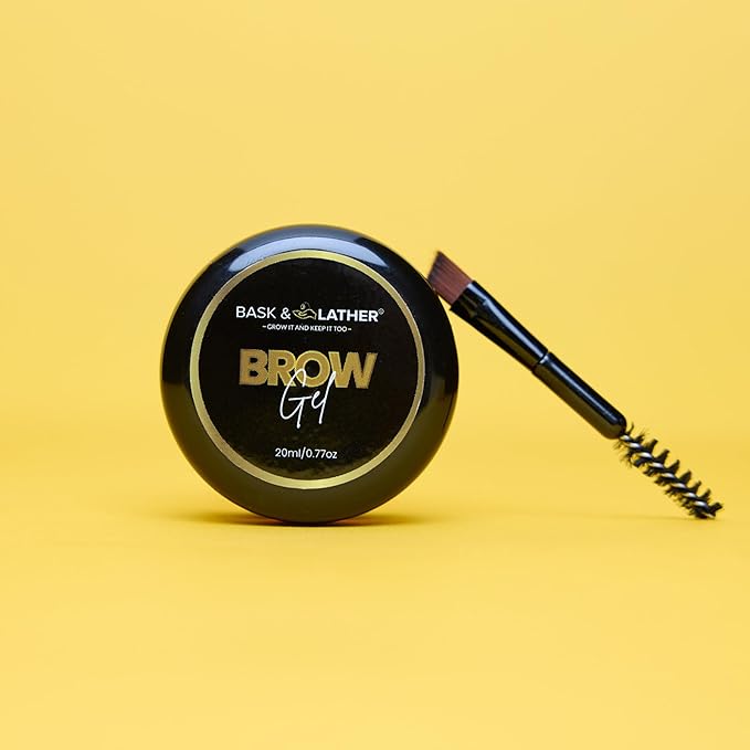 BASK & LATHER Stronghold 24-Hour Brow Gel – Clear Eyebrow Gel with Castor Oil, Argan Oil & Basil Leaf – Flake-Free, Waterproof, Smudge-Proof Eyebrow Setting for Thicker, Fuller Brows, 20mL