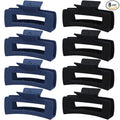 8 Pcs Large Hair Claw Clips 4.1 Inch Non-slip Big Square Matte Hair Claws for Women, Strong Hold Banana Clip for Thick Thin Hair (Black/Blue)