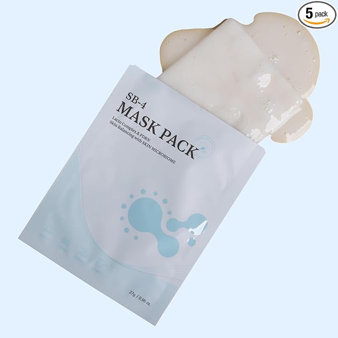 SB-4 PDRN Revitalizing Sheet Mask (5 Sheets) – Unbleached Pure Cotton Mask for Barrier Repair, Long-Lasting Hydration, Acne & Redness Relief, and a Plump, Calm, Balanced Complexion