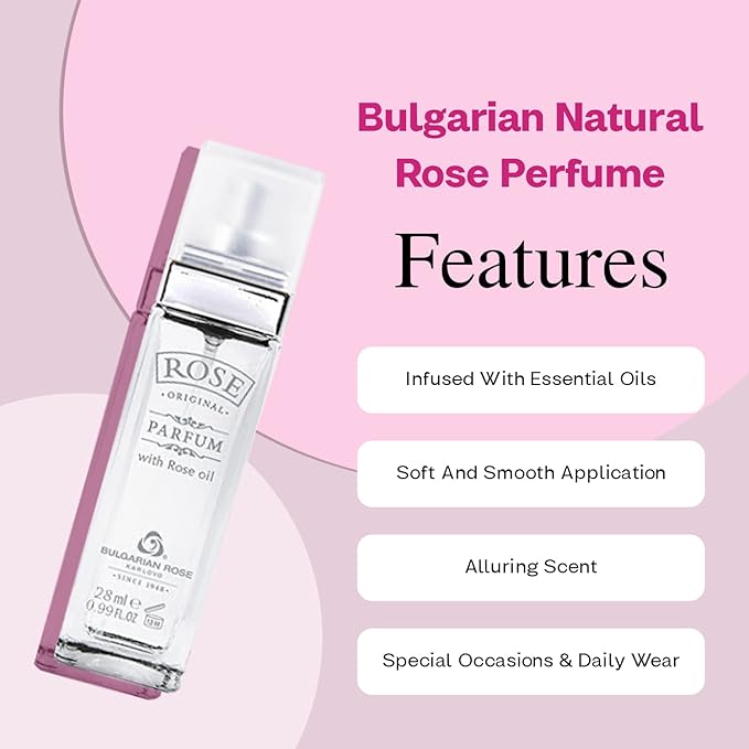 Original Bulgarian Rose Perfume - Natural Original Parfum - Aromatic Rose Fragrance - Long Lasting Freshness - Paraben Free - Unisex Perfume - Perfect for Everyone - 28ml