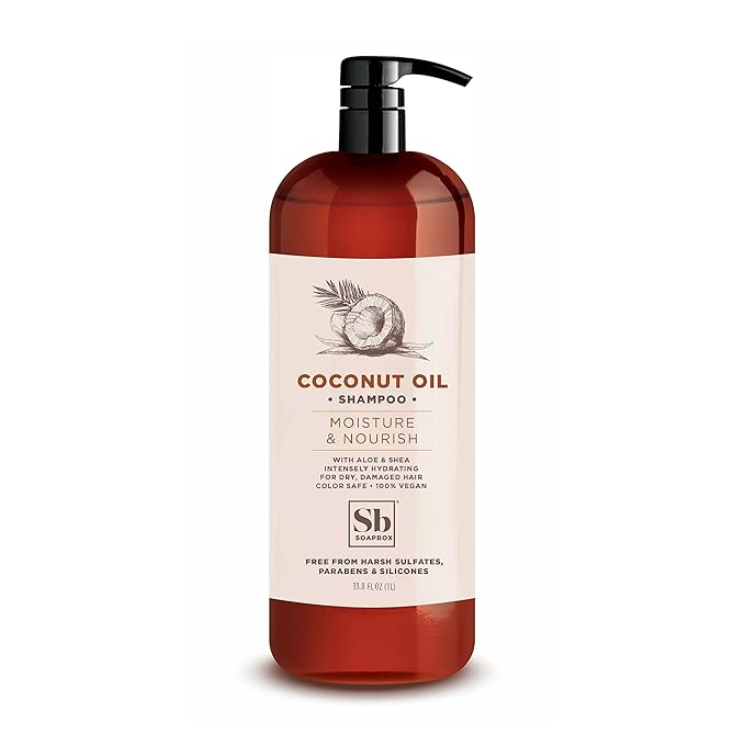 Soapbox Coconut & Shea Shampoo, Leaves Hair Feeling Soft, Shiny & Hydrated - Clean Ingredients Free of Harsh Chemicals, Sulfates, Parabens & Silicones - Hydrating Shampoo for Dry Hair - 33.8 oz Liter