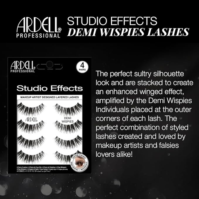 Ardell Studio Effects Demi Wispies False Eyelashes, Custom Layered Wispy Lashes for Natural Volume and Length, 4 Pack