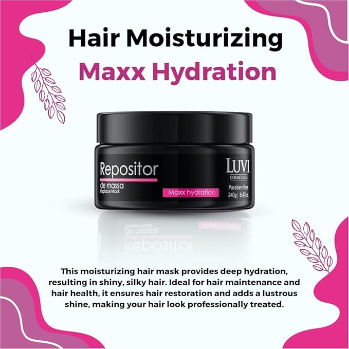 LUVI COSMETICS Hair Replace Mask Repositor Maxx Hydration (8.46 Fl oz | 240g) - Keratin Hair Treatment with Collagen and Keratin, Quick 3 Minute Hair Care for Shine and Softness