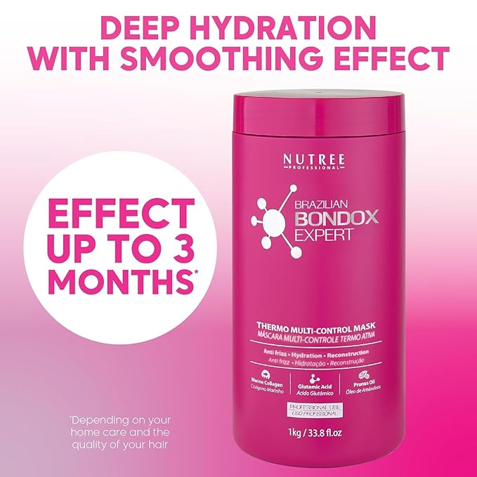 Brazilian Hair Bondox Expert Thermal Mask 33.8 fl.oz - Formaldehyde-Free - Repairs Hair Elasticity, Softens, Moisturizes, Adds Shine - 20 Applications