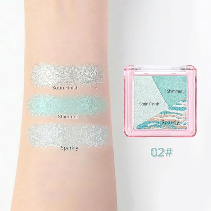 Mini Light Green Baked Eyeshadow Palette, 3 Shade Soft Shimmer Eye Shadow, Fresh Natural Eye Makeup, Smooth Blendable & Buildable, No Fallout, Long-Lasting Daily Look, Paleta de Sombras de Ojos 02