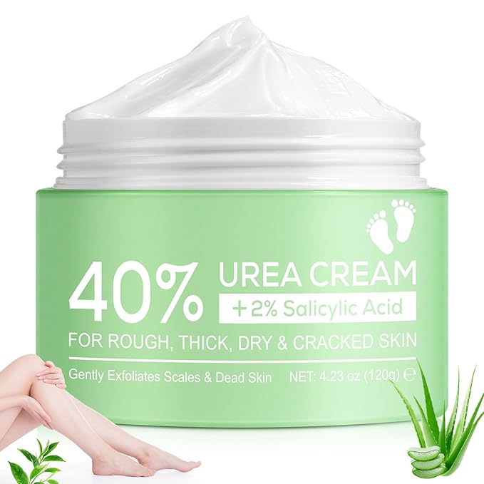 Urea Cream 40%, with 2% Salicylic Acid 4.23 oz, Powerful Softening of Cracked Heels, Quick Absorption, Urea Foot Cream for Dry Heels, Hands, Feet, Knees & Elbows
