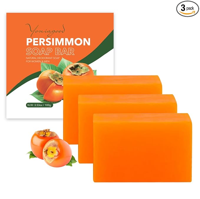 yoniagood 3 PCS Persimmon Soap Bar for Body Odor Control, Natural Deodorant Body Bar Soap for Old People Smell, Remove Strong Smell, Organic Eliminating Odor Wash Soap for Women & Men