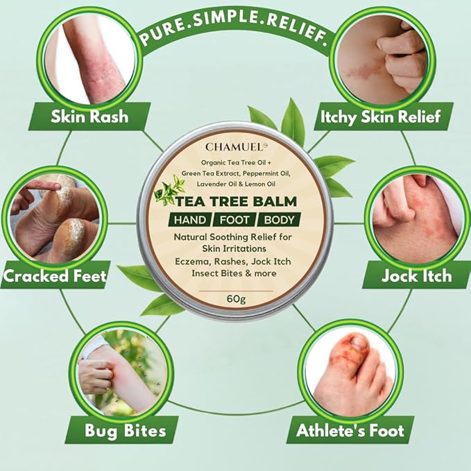 Chamuel Tea Tree Oil Balm – All Natural Moisturizing Cream for Dry Skin, Rough Hands, Cracked Heels, Cuticles & Feet – Hydrating Body Balm for Women & Men, 2-Pack