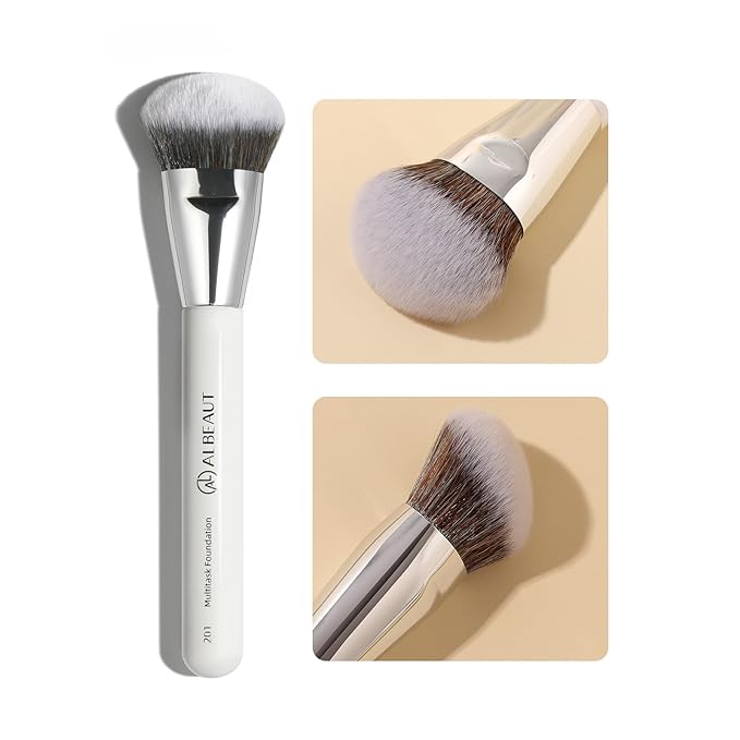 ALBEAUT 201 Angled Foundation Brush for Flawless Makeup Application Professional Liquid, Cream Powder Foundation Brush with Dense Bristles - Contoured for Precise Blending and Buffing