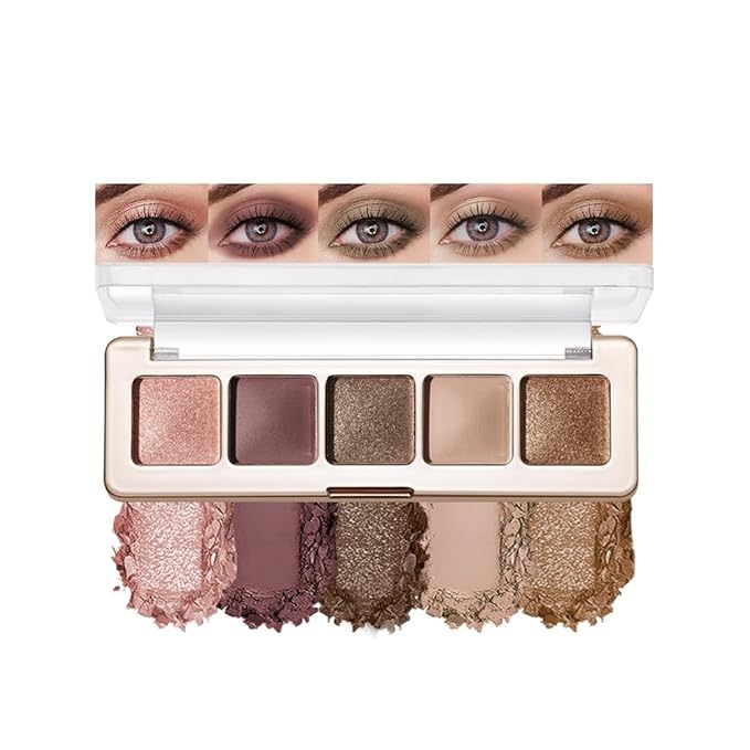 Olive Green Brown Earthy Matte & Shimmer Eyeshadow, 5 Color Highly Pigmented Blendable Soft Eye Shadow Palette Makeup for Older Women, Long Lasting Mini Travel Size, Suitable for Mature Skin 04#