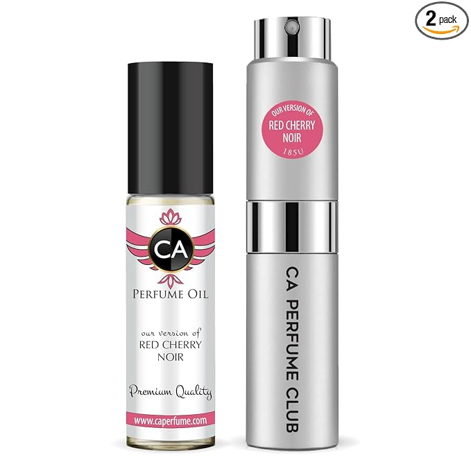 CA Perfume Duo Impression of Red Cherry Noir For Women And Men Perfume Layering Set Long Lasting Travel Size EDP + Body Oil Roll-On Bottle 0.27 Fl Oz+0.33 Fl Oz