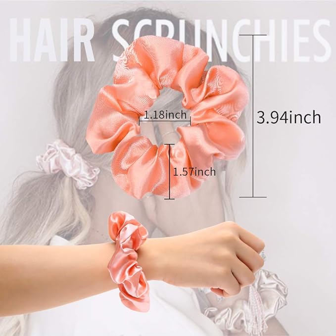 50 Satin Hair Scrunchies in Multiple Colors - Silk Accessories for Curly Hair, Teens and Girls - With Gift Bag