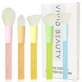 5pcs Multi Color Face Makeup Brush set – Powder, Kabuki, Angled Fluff, Blush Brushes with Vegan Bristles That Mimic Natural Wool – Non-Slip Rubber Handles – Perfect for Contouring, Setting, Blending
