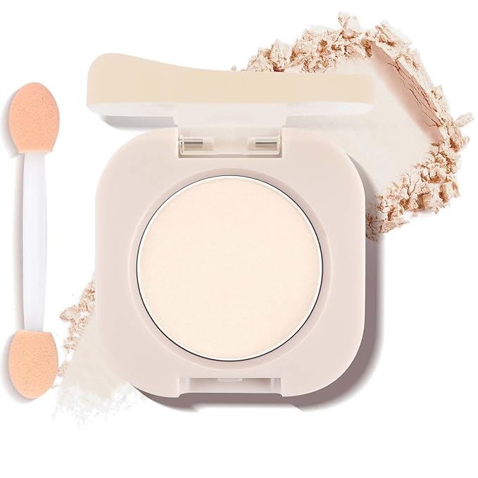 Moonlight White Eyeshadow with Brush, Single Matte Eye Shadow Palette, Soft Fine Bright Primer & Lightweight Ultra-Blendable Formula, Nude eyeshadow palette for Daily Natural Eye Makeup (#01)