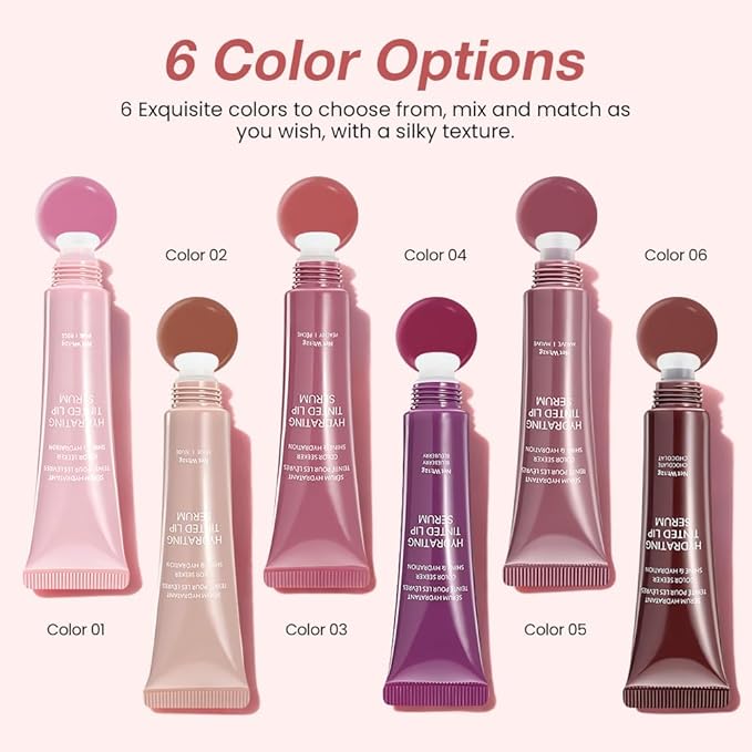 FeiCuiYun 2Pcs Lip Tinted Glowy Balm Hydrating Tinted Lip Serum Lip Gloss, Ultra-Hydrating Natural Vegan Lip Balm, Sheer-Tinted Shine & Hydration, Soothes & Softens Dry Lips Skincare 03+04