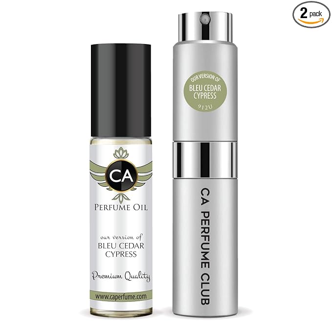 CA Perfume Duo Impression of Bleu Cedar Cypress For Women And Men Perfume Layering Set Long Lasting Travel Size EDP + Body Oil Roll-On Bottle 0.27 Fl Oz+0.33 Fl Oz