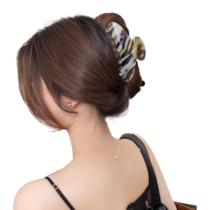 Wenlly large tortoise shell claw clip, marble non-slip strong hair barrettes, 4.1 Inch cellulose acetate hair claw clips, coffee