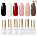 GAOY White Red Black Gel Nail Polish Set, 6 Colors Brown Pink Nude Soak Off UV Light Cure Gel Polish Kit for Salon and Nail Art DIY at Home