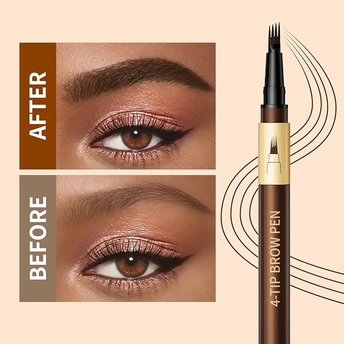 W3W Microblading Eyebrow Pencils For Women - Eyebrow Pen with 4-Fork-Tip Waterproof Brow Pencil Create Natural Hair-Like Brows, Last All Day, Microblading Eyebrow Pen, Black Brown