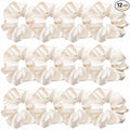 12 Pcs Satin Silk Scrunchies, Hair Ties, Hair Bands, Bow Ropes, Elastic Bracelets, Ponytail Holders, Hair Accessories for Women and Girls (4.5 Inch, Pearl White)