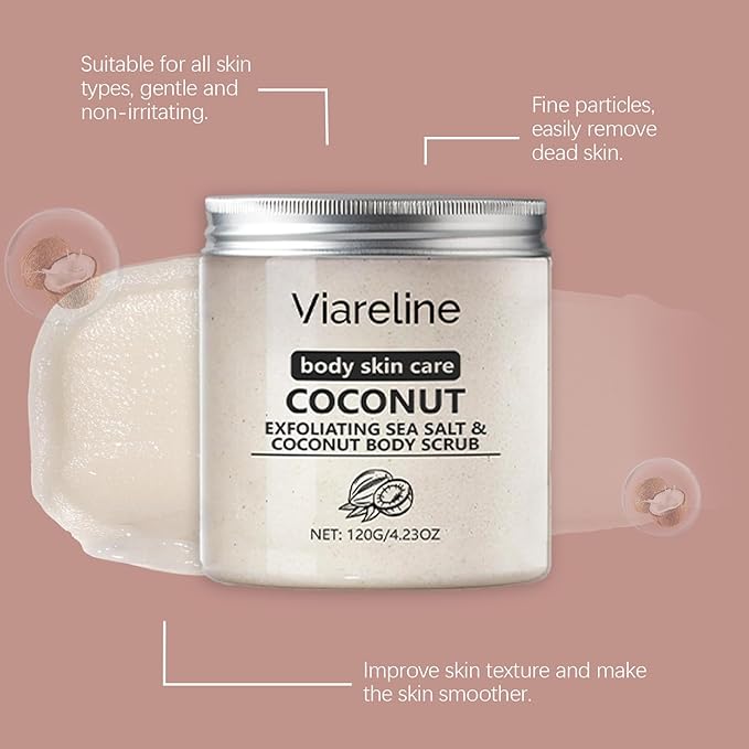 Exfoliating Sea Salt & Coconut Body Scrub – Moisturizing Body Polish with Mineral Oil – Gentle Exfoliation for Soft, Smooth Skin – 4.23 oz