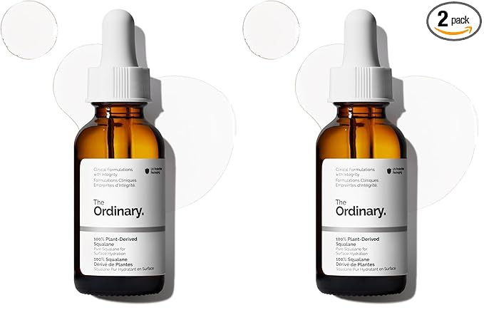 The Ordinary 100% Plant-Derived Squalane,for Skin and Hair,Lightweight Hydration,and Moisture Barrier Support,1 Fl Oz,(Pack of 2)