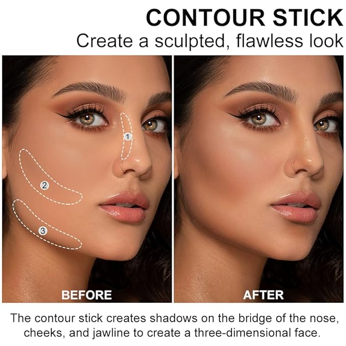 Cream Bronzer Stick, Multi-use Contour Stick for Face Shaping, Matte Finish Beauty Wand for Sculpt the Face, Easy to Apply, Longwear, Waterproof, Buildable and Blendable Color (#13, 1PC)
