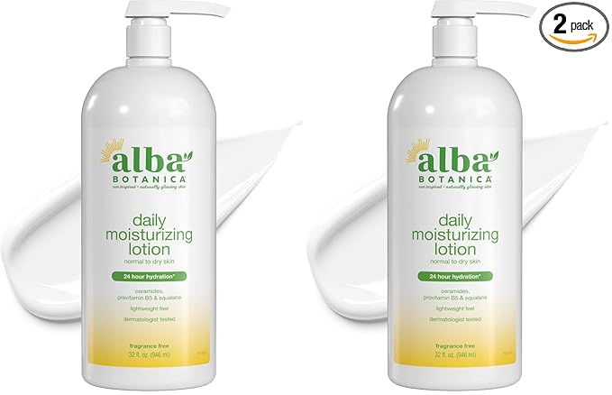 Alba Botanica Daily Moisturizing Lotion,Sensitive Skin,Fragrance Free,32 Oz (Packaging May Vary),(Pack of 2)