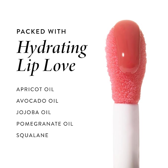 LAURA GELLER NEW YORK Fine Shine Glossy Lip Oil, Beachy Peach - Hydrating Squalane - Soft Coral Lip Gloss