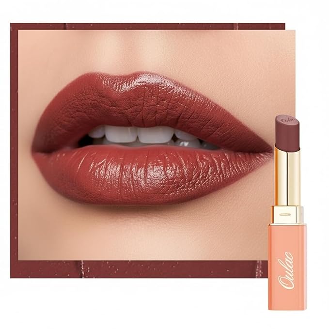 Oulac Color Rich Satin Lipstick - Red Brown Full Coverage Lip Color, Creamy Silky-Smooth, Moisturizing, Satin Matte Finish, Infused With Shea Butter, Vegan & Clean Beauty, 4g, SG14 Blair