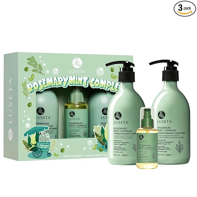 Luseta Rosemary Mint Shampoo and Conditioner 16.9oz and Hair Oil 3.38oz Trio Hair Care Set Nourishment & Smoothness for Thin Hair,Reduce Frizz and Add Shine