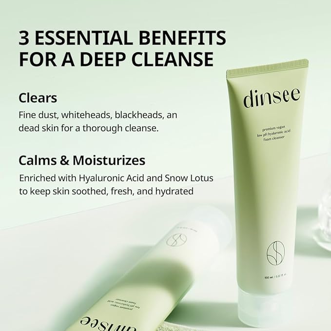 DINSEE Premium Vegan Low pH Hyaluronic Acid Foam Cleanser- Non-Stripping Daily Face Wash For All Skin Types, Gentle Korean Face Cleansing Foam, Low pH, 50ml/ 5.07 fl oz