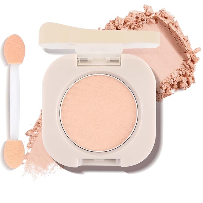Apricot Eyeshadow with Brush, Single Matte Mini Eye shadow Palette, Silky Fine Highly Pigmented Powder, Lightweight & Ultra-Blendable Formula for Daily Natural Peach Eye Makeup (#04)