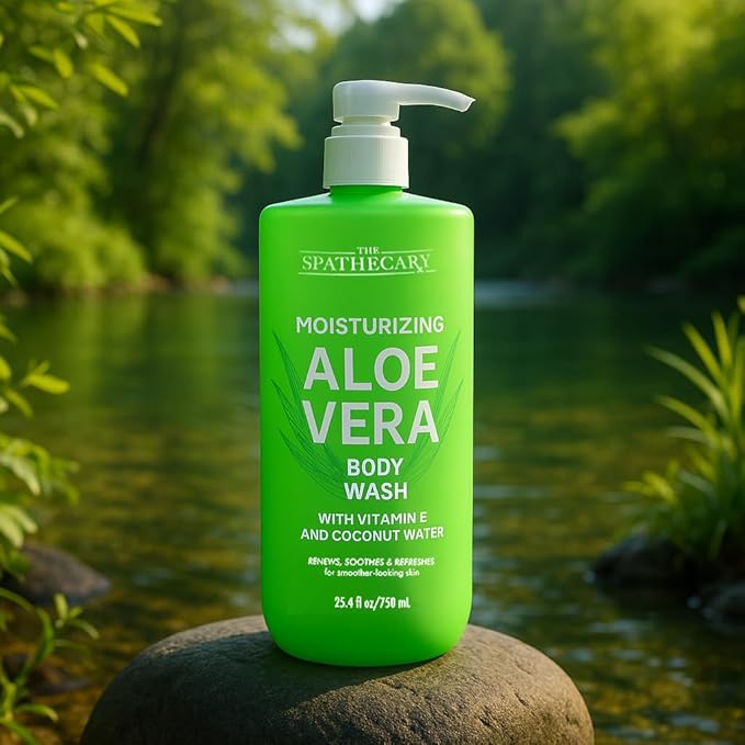 Aloe Vera Body Wash with Vitamin E & Coconut Water – Hydrating Moisturizing Shower Gel for Sensitive & Dry Skin, Daily Cleanser for Soft Smooth Skin, Vegan, Sulfate Free, 25.4 fl oz