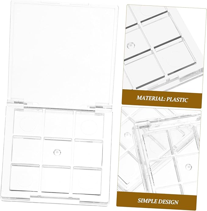 Ipetboom Empty Makeup Palette Depotting Cases - 2pcs 9-Grid Empty Clear Blush Lipstick Box - Portable Makeup Organizer Storage Cases Highlighters Sample Eye Shadow Bracket Travel