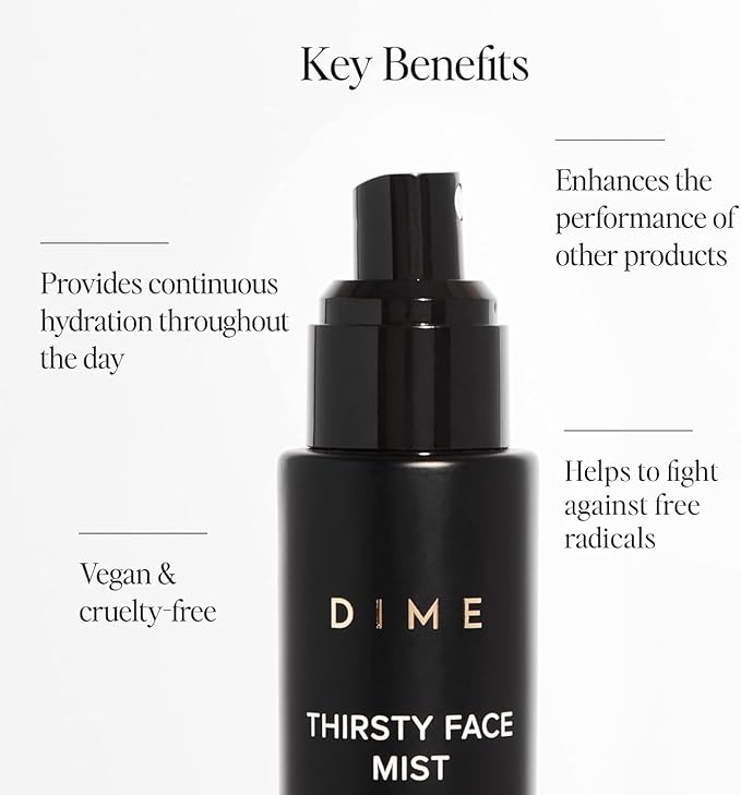 DIME Beauty Thirsty Face Mist - Hydrating Makeup Setting Face Spray with Sea Moss, Electrolytes & Blue Light Protection, Glass Skin Primer, Vegan, Cruelty-Free, 2 oz / 60 ml