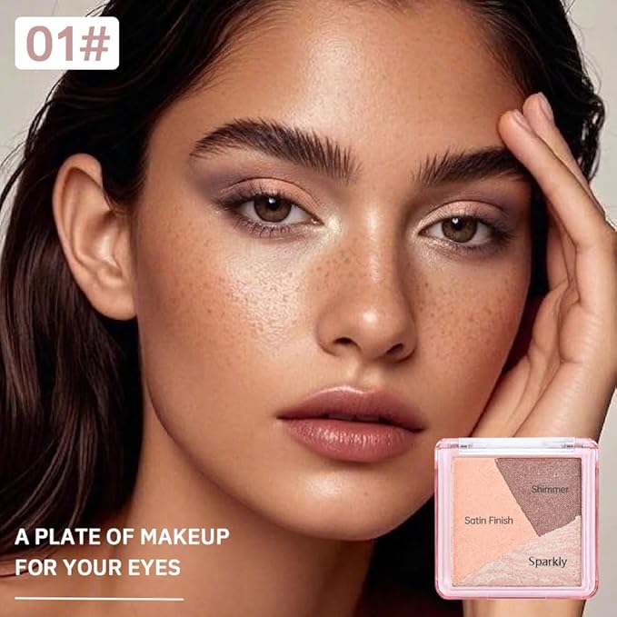 Mini Peach Brown Baked Eyeshadow Palette, 3 Shade Shimmer & Soft Glow Eye Shadow, Fine Smooth Texture, Blendable & Buildable, No Fallout, Long-Lasting for Daily & Glam Looks, Paleta de Sombras de Ojos