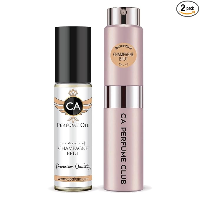 CA Perfume Duo Impression of Champagne Brut For Women Perfume Layering Set Long Lasting Travel Size EDP + Body Oil Roll-On Bottle 0.27 Fl Oz+0.33 Fl Oz