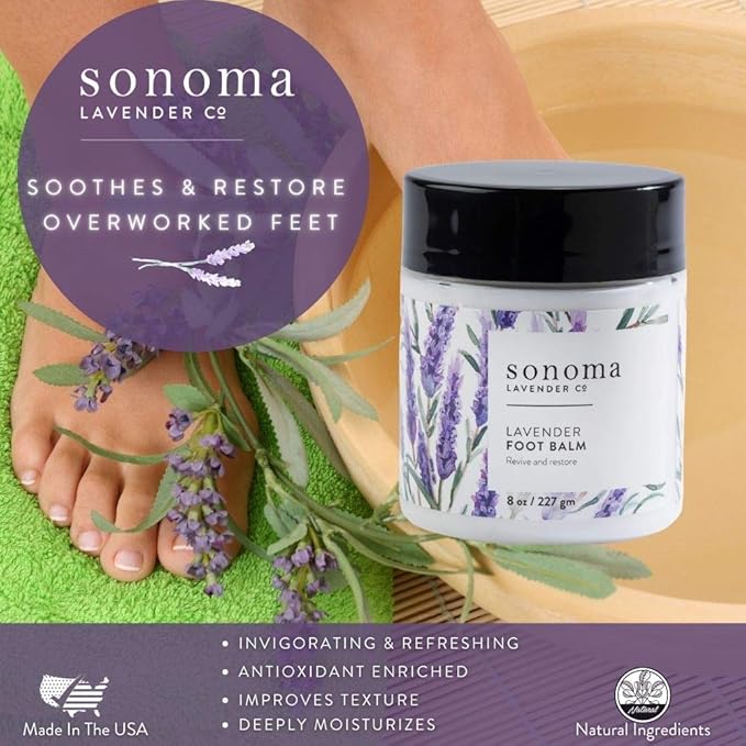 Sonoma Lavender Lavender and Peppermint Foot Balm, Foot Moisturizer for Dry Feet, Revive and Restore Overworked Feet, Softens Rough Dried Skin, 8oz