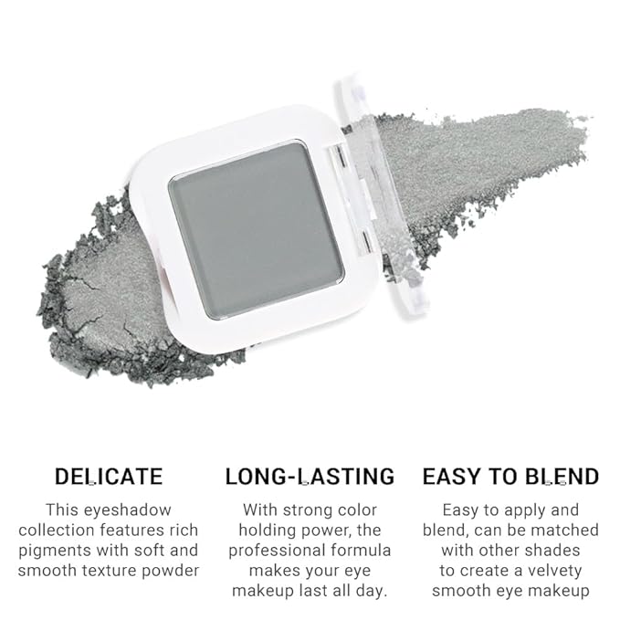 Dusty Grey Single Matte Eyeshadow Makeup, Neutral Powde Eye Shadow for Older Women, Smoky Gray Grey Matte Singles Eyeshadow Palette Pigmented Waterproof Monochrome Mini