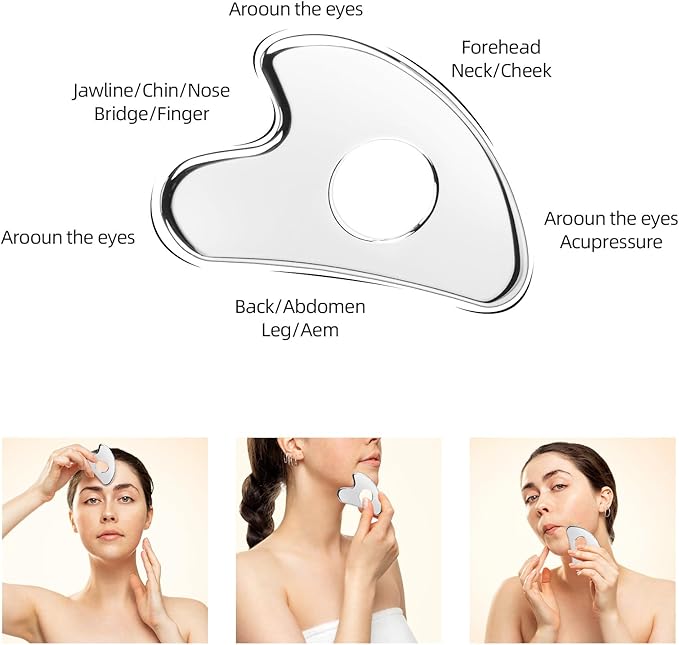 BTYMS Gua Sha Facial Tools Stainless Steel, Heart Shaped Guasha Tool with Hole， Metal Face Sculpting Tool Skin Care Massage Scraper