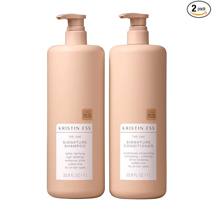 Kristin Ess Signature Shampoo and Conditioner Set with Pumps | Daily Sulfate Free, Color Safe, Hydrating, Moisturizes, Adds Softness & Shine - Pear Fragrance, 33.8 fl oz each 2-pack