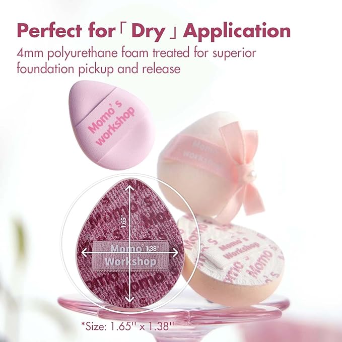 Momo's Workshop Mini Denim Makeup Sponge Set,Mini Makeup Blenders Sponge for Concealer/Blush/Highlighter, Perfect for Detail Work & Travel,4pcs Pink Mini Concealer Puffs with Travel Pouch