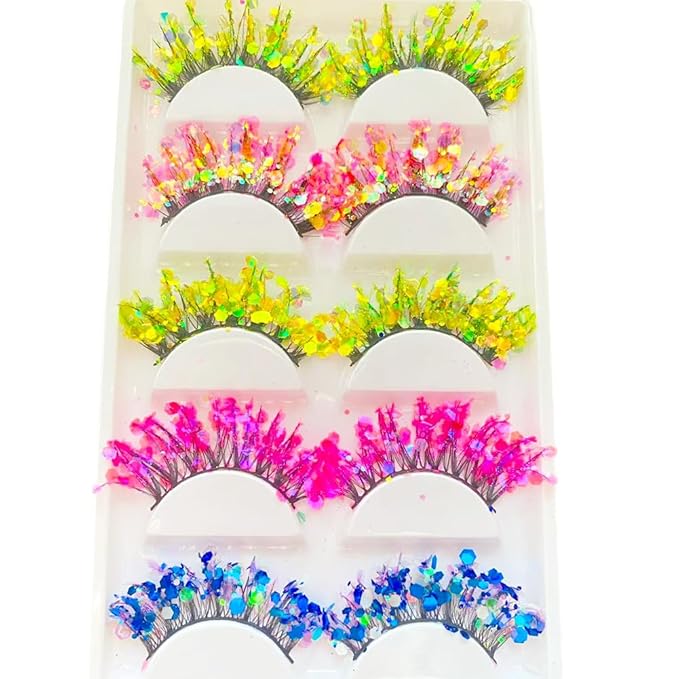 Sunniess Luminous Glitter Lashes,3D Dramatic Eyelashes with Sequins,25mm Decorative Sparkle Lashes for Halloween Christmas Cosplay Party Stage Makeup False Eyelashes