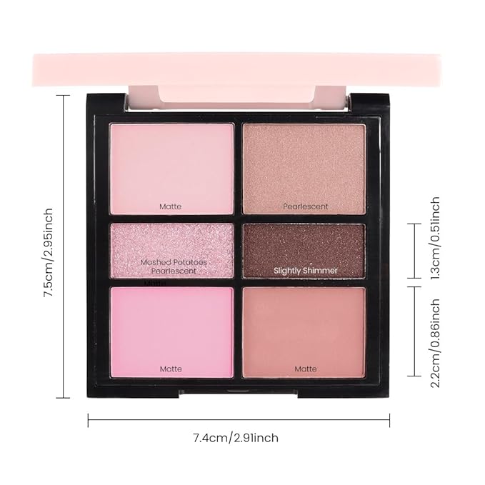WanTuoluo 6-Color Pink Champange Brown Matte & Shimmer Eyeshadow Palette with Mirror – Highly Pigmented, Long-Lasting Eye Makeup for Artists & Creative Looks (01#
