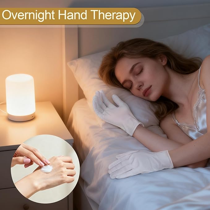 32PCS (16 Pairs) Thin White Gloves for Dry Hands Sleeping, Breathable White Glove with Elastic Cuff for Overnight Treatment, Eczema, Spa, Work, Inspection (One Size Fits Most)