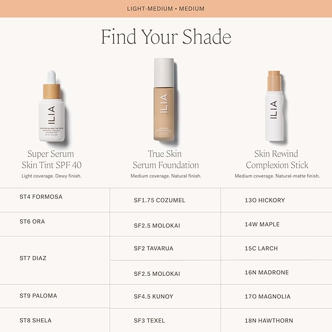 ILIA - True Skin Serum Foundation | Non-comedogenic, Cruelty-Free, Vegan, Weightless Feel, Buildable Coverage, Safe For Sensitive Skin (Kunoy SF4.5)